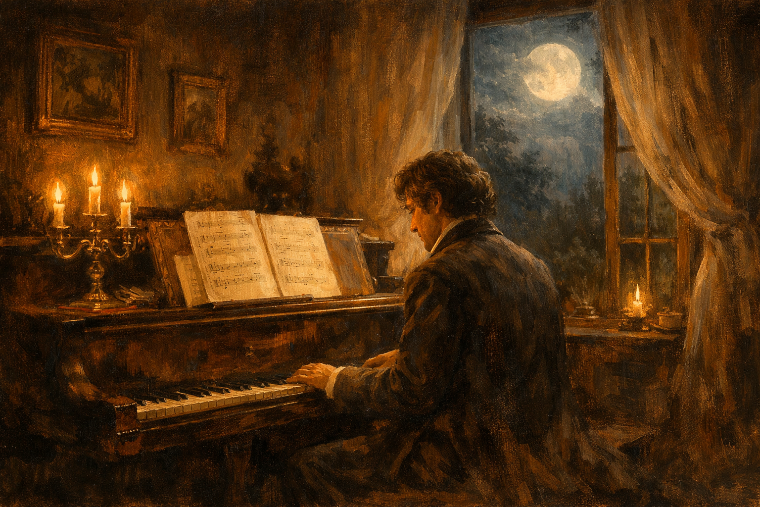 슈만이 아내의 헌신적 사랑을 생각하며 작곡에 몰두하는 이미지