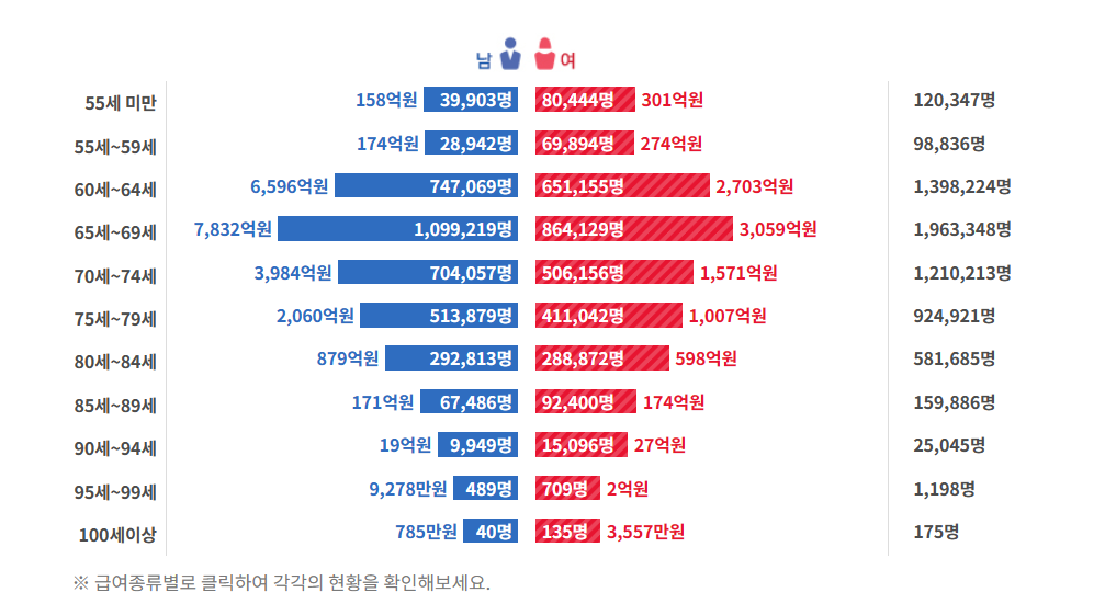 국민연금 지급현황 (연령대, 성별 기준)
