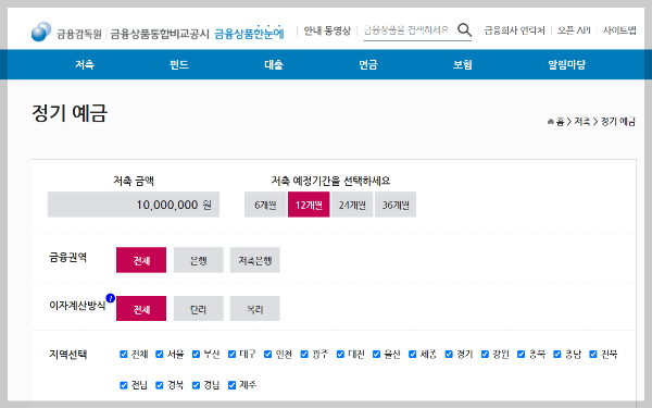 정기예금 금리비교 사이트