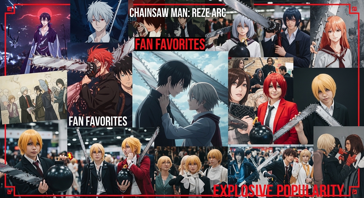 원작의 인기, 뛰어난 애니메이션 품질, 그리고 열정적인 팬덤의 힘을 보여주는 '체인소 맨: 레제편' 관련 이미지 콜라주.