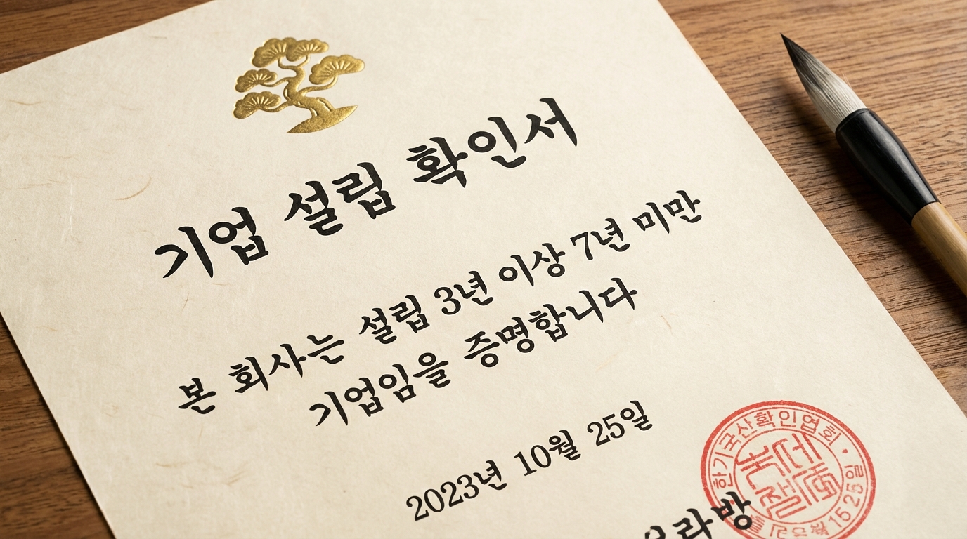 창업 후 3년에서 7년 사이 기업임을 확인하는 상징적인 서류 이미지