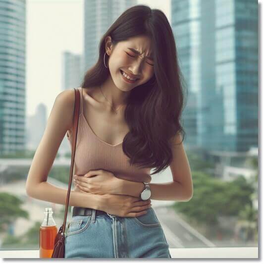배탈나 배가 아픈 여성