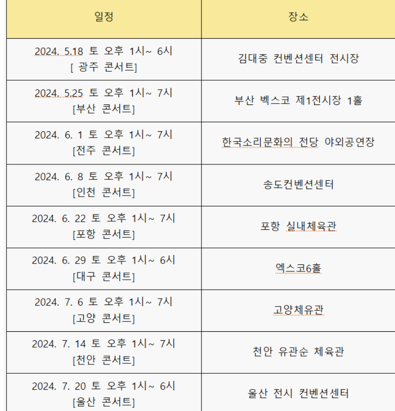 현역가왕 전국 콘서트 일정