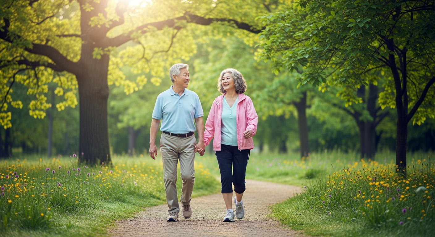 아침 햇살을 받으며 산책하는 사람, 멜라토닌 생성을 돕는 자연광 효과