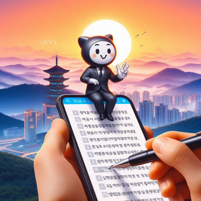 스마트폰에서 한복을 입은 캐릭터가 등장하는 화면.