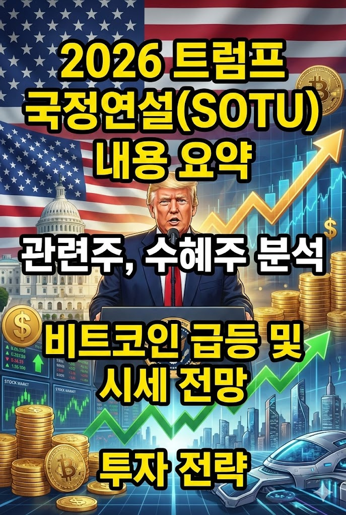 2026 트럼프 국정연설(SOTU) 내용 요약, 관련주, 수혜주 분석, 비트코인 급등 및 시세 전망, 투자 전략