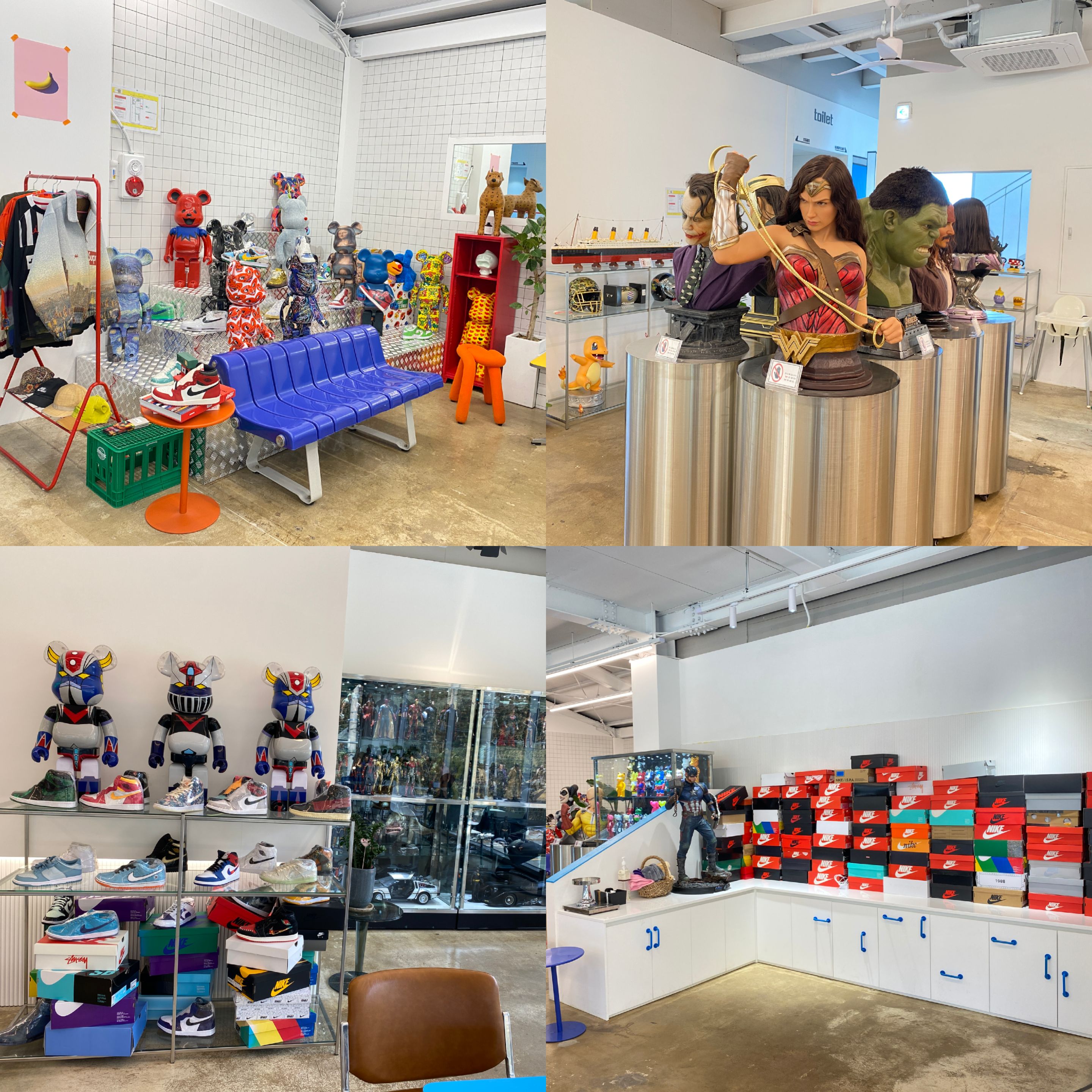 카페 2층 피규어들과 신발들