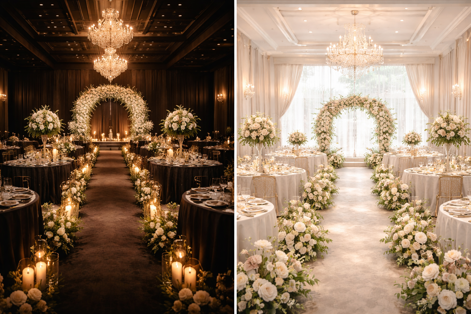 웨딩홀 어두운 홀 밝은 홀 비교