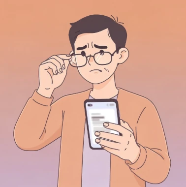 노안으로 불편함을 느끼는 사람 모습