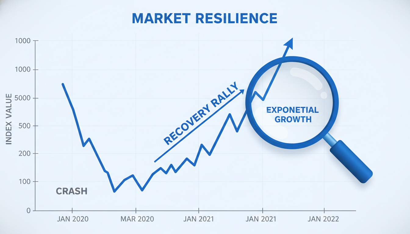 일시적 폭락 후 급반등하는 주가 성장 차트 일러스트