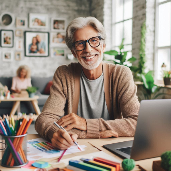 노인이 즐겁게 일하는 사진