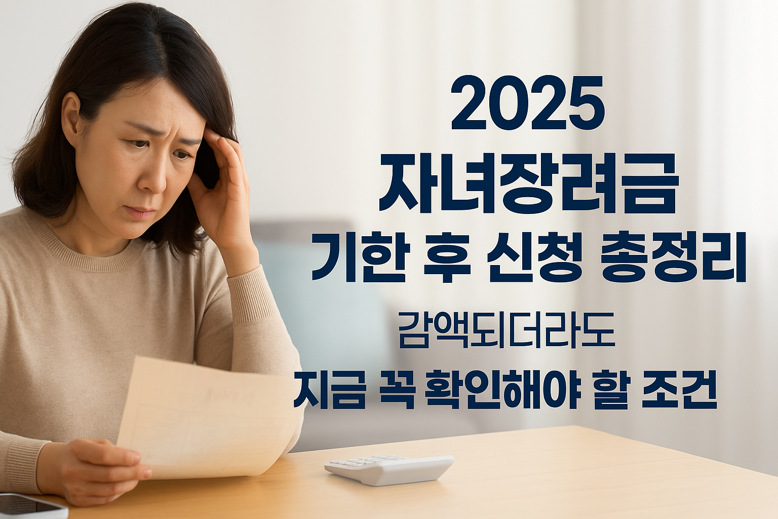 2025년 자녀장려금 기한 후 신청 안내를 위한 실사 이미지 &ndash; 가족 혜택 관련 정책 정보형 콘텐츠용 썸네일