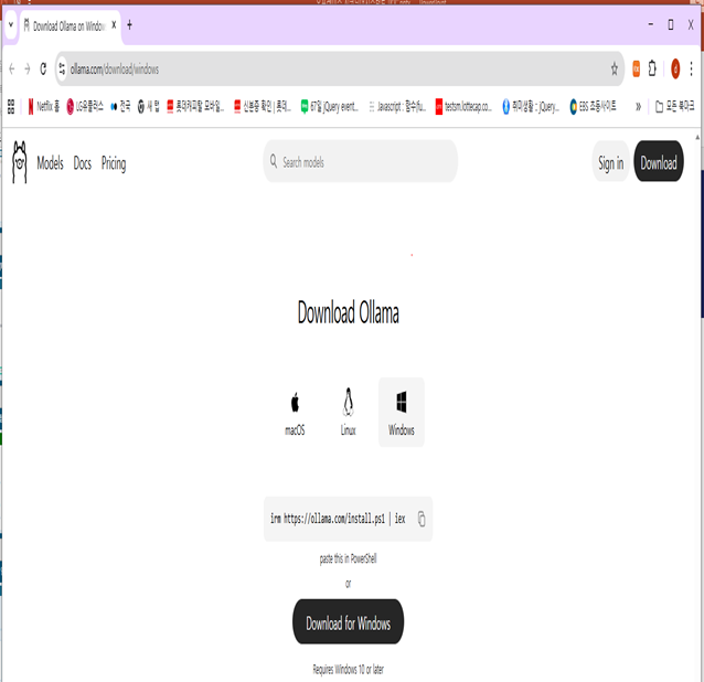 윈도우 설치를 위한 OLLAMA 접속