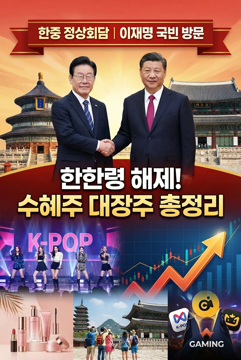 이재명 중국 국빈 방문, 한중 정상회담 일정, 한한령 해제, 대장주, 관련주, 수혜주 종목, 섹터 추천, 전망