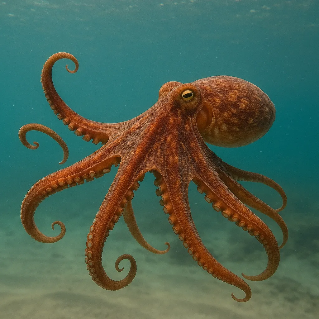 바다 속을 유영하는 참문어 클로즈업 장면