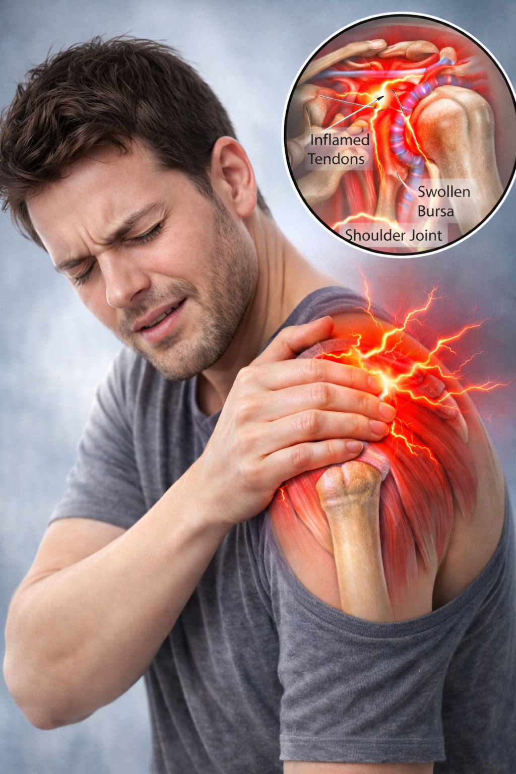 회전근개 파열로 고통스러워하는 남자 이미지