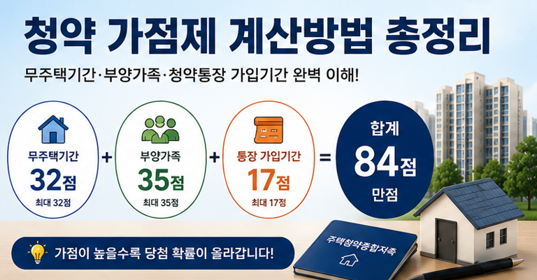 청약 가점제 계산방법 총정리｜무주택기간&middot;부양가족&middot;청약통장 점수 계산법