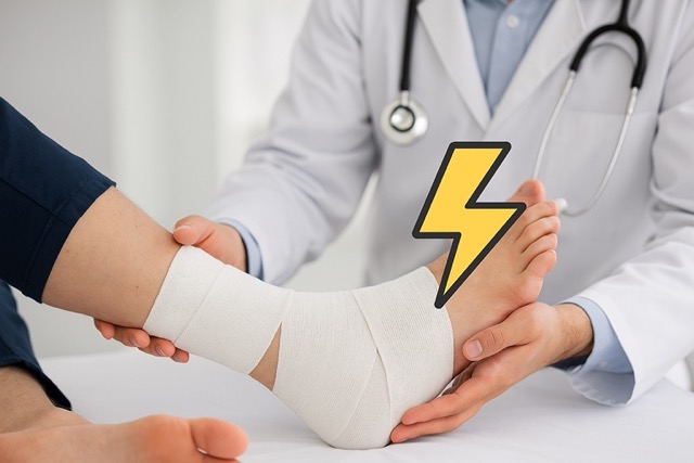 의사가 발목 통증을 호소하는 환자의 발을 진찰하는 모습(출처: 자체제작)