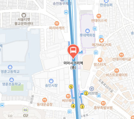 미아사거리역에서 인천공항 리무진 공항버스(6102번) 지도 위치