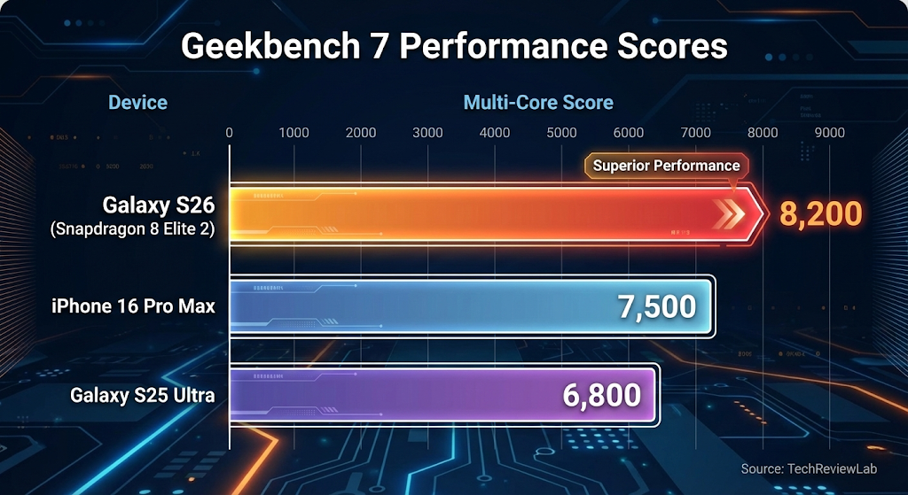 스냅드래곤 8 엘리트 2세대와 경쟁 칩셋의 긱벤치 성능 비교 그래프