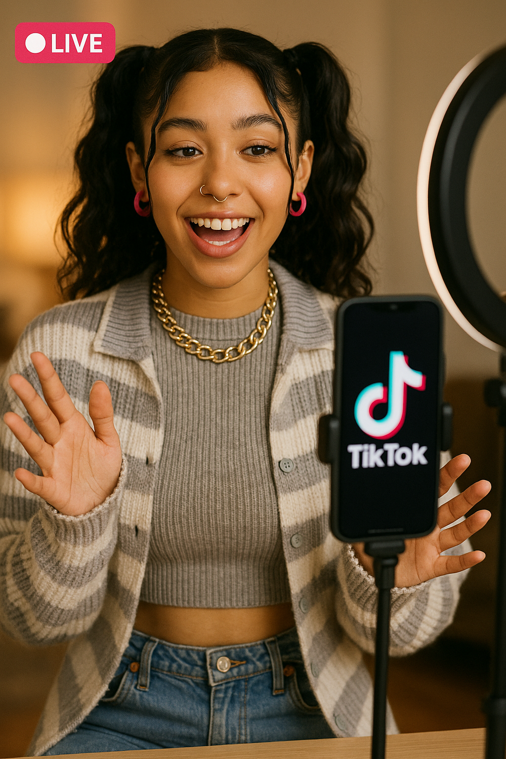 틱톡 라이브를 진행 중인 Z세대 소녀
