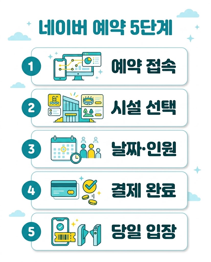 한강 수영장 네이버 예약 인터넷 예매 5단계 절차 인포그래픽