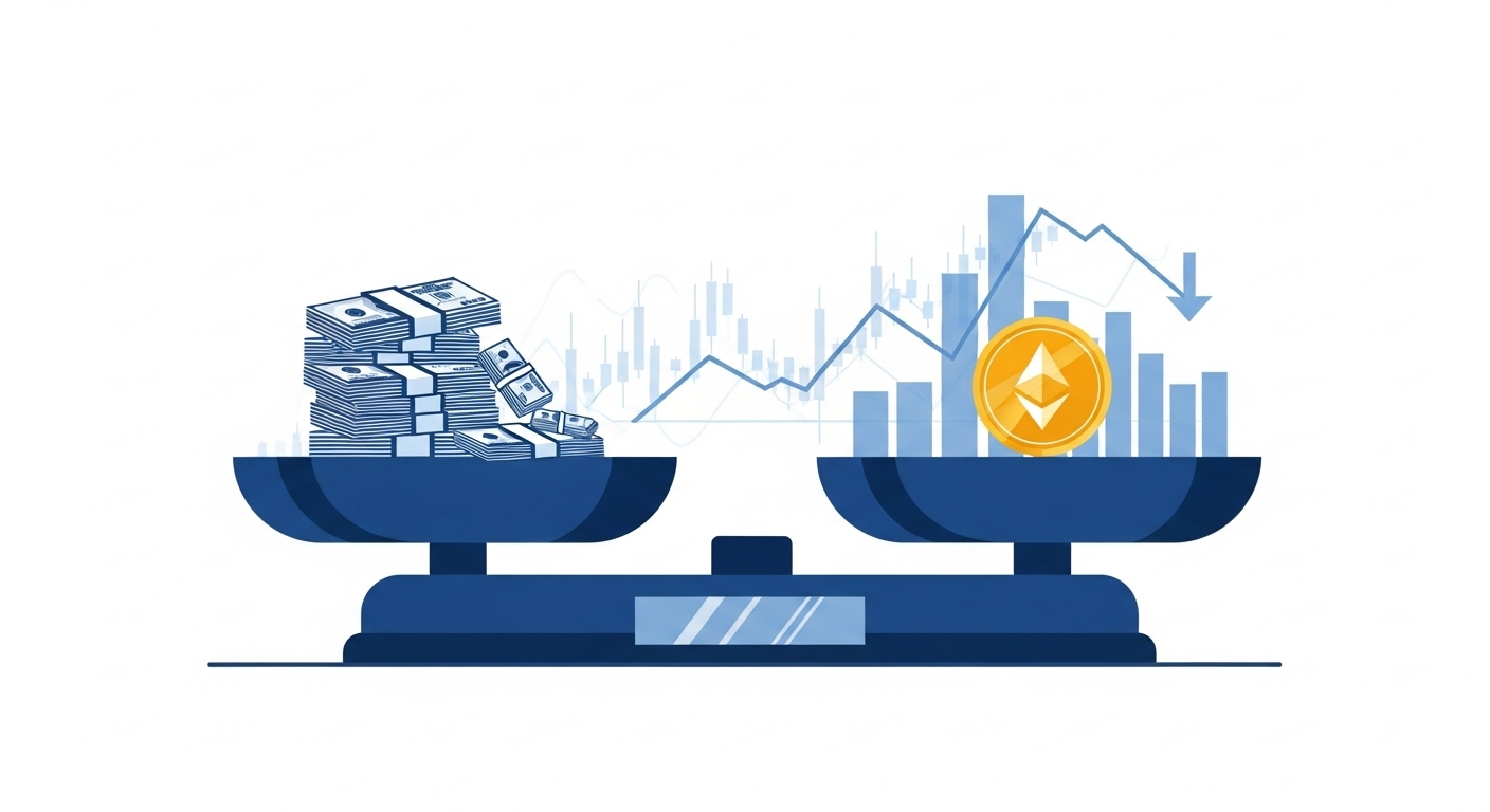 인플레이션으로 인해 실질 가치가 하락하는 현금과 그에 대비되는 안정적인 자산을 시각화한 이미지.