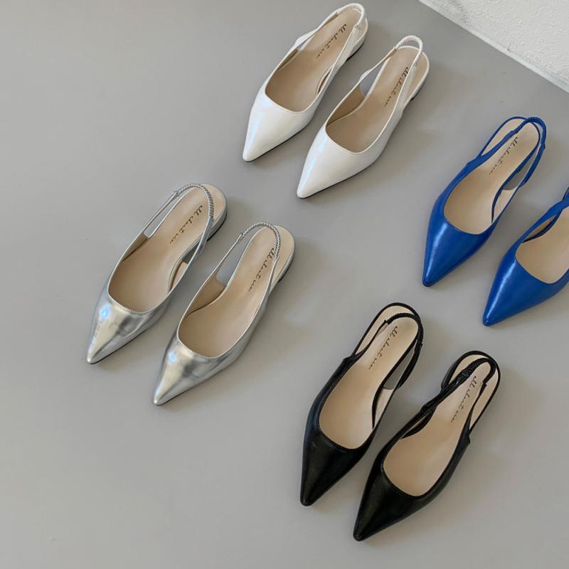 스틸레토슬링백 실버 발편한 뾰족 플랫슈즈 슬링백 구두 힐