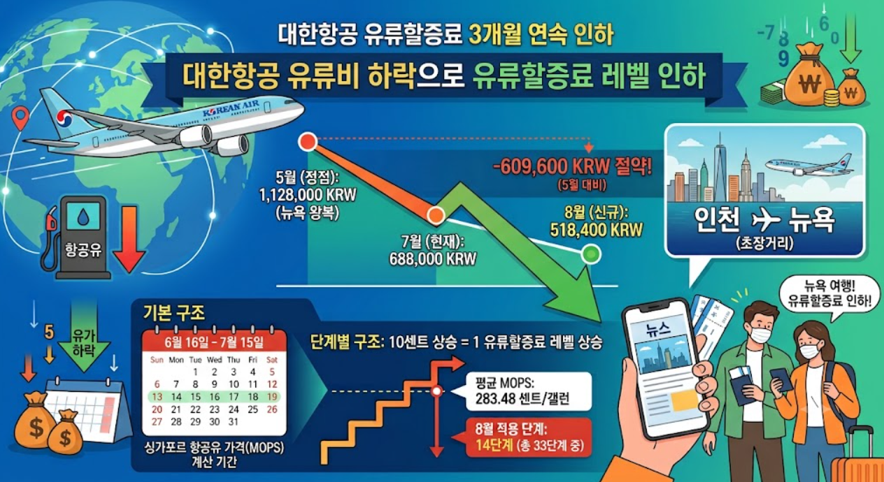 대한항공 유류할증료(8월 인하, 발권 전략, 유가 변동)