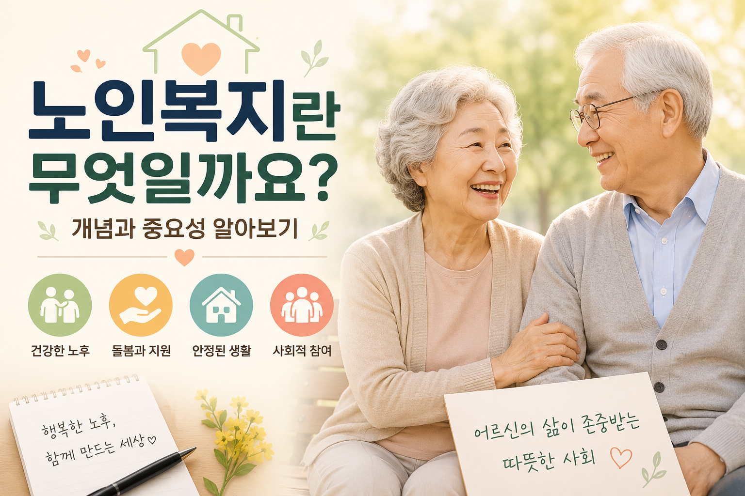 노인복지의 개념과 중요성을 상징하는 어르신 부부의 모습