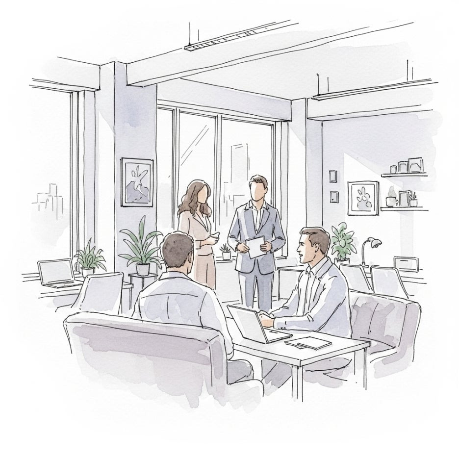 사무실에서 대화하는 사람들의 부드러운 모습