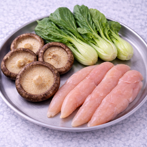 후기 이유식 닭고기 표고버섯 청경채 진밥 재료 세팅 사진