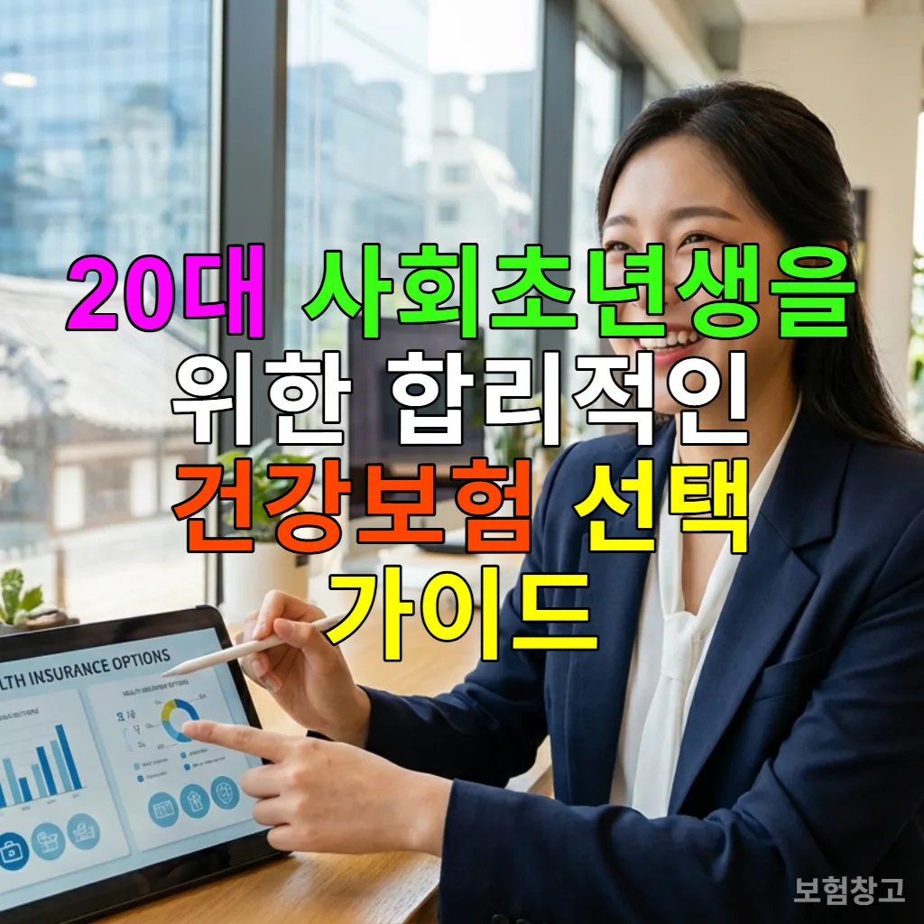 20대 한국인 사회초년생 여성이 태블릿으로 건강보험 정보를 확인하며 밝게 웃고 있는 모습
