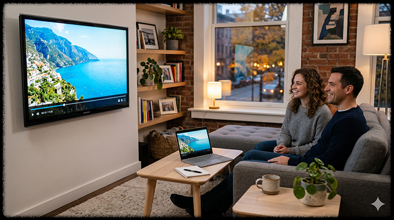 영상 파일 변환 후 TV와 노트북에서 영상을 정상 재생하는 모습