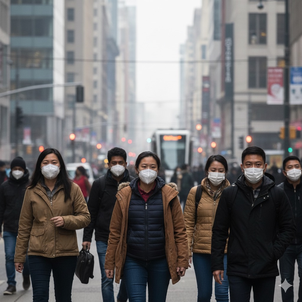 미세먼지가 많아서 마스크 쓴 사람들