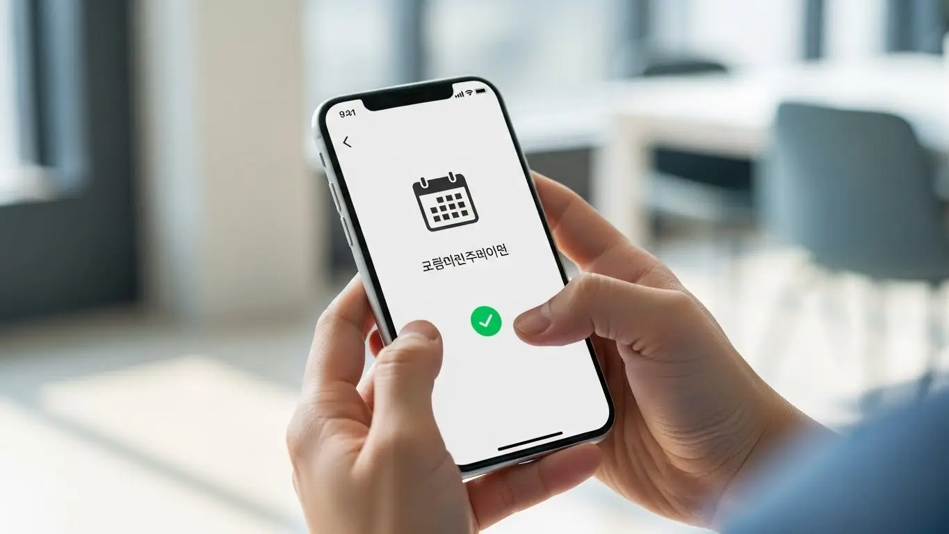 스마트폰으로 서민금융진흥원 앱을 통해 방문 예약을 완료하고 희망을 찾는 사람의 손