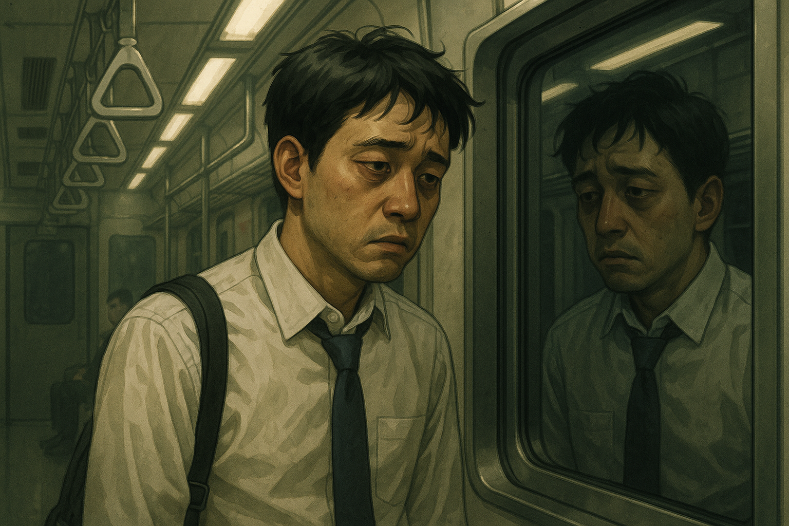 아침 출근길에 피곤한 직장인 일러스트