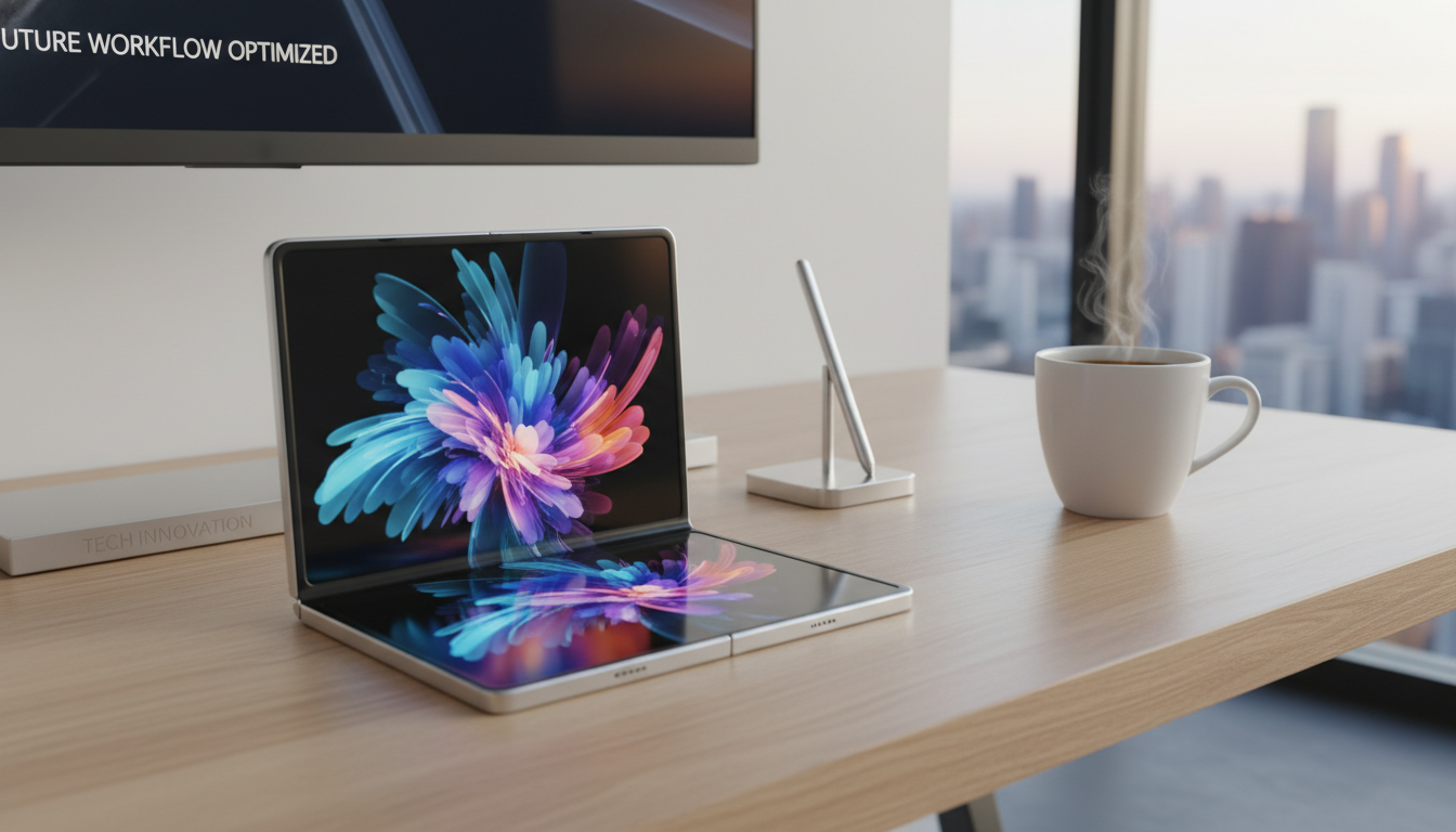 갤럭시 폴드8의 얇고 세련된 디자인과 힌지를 강조한 모습