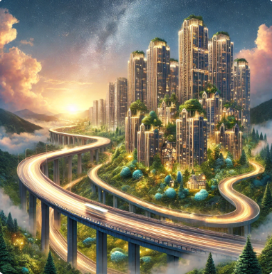 서울세종고속도로(제2경부고속도로)와 고덕래미안힐스테이트(고래힐) 아파트 이미지