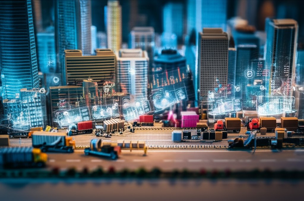 한국 경제에 미치는 영향 분석 미니어처 디오라마 스타일, 틸트시프트 효과