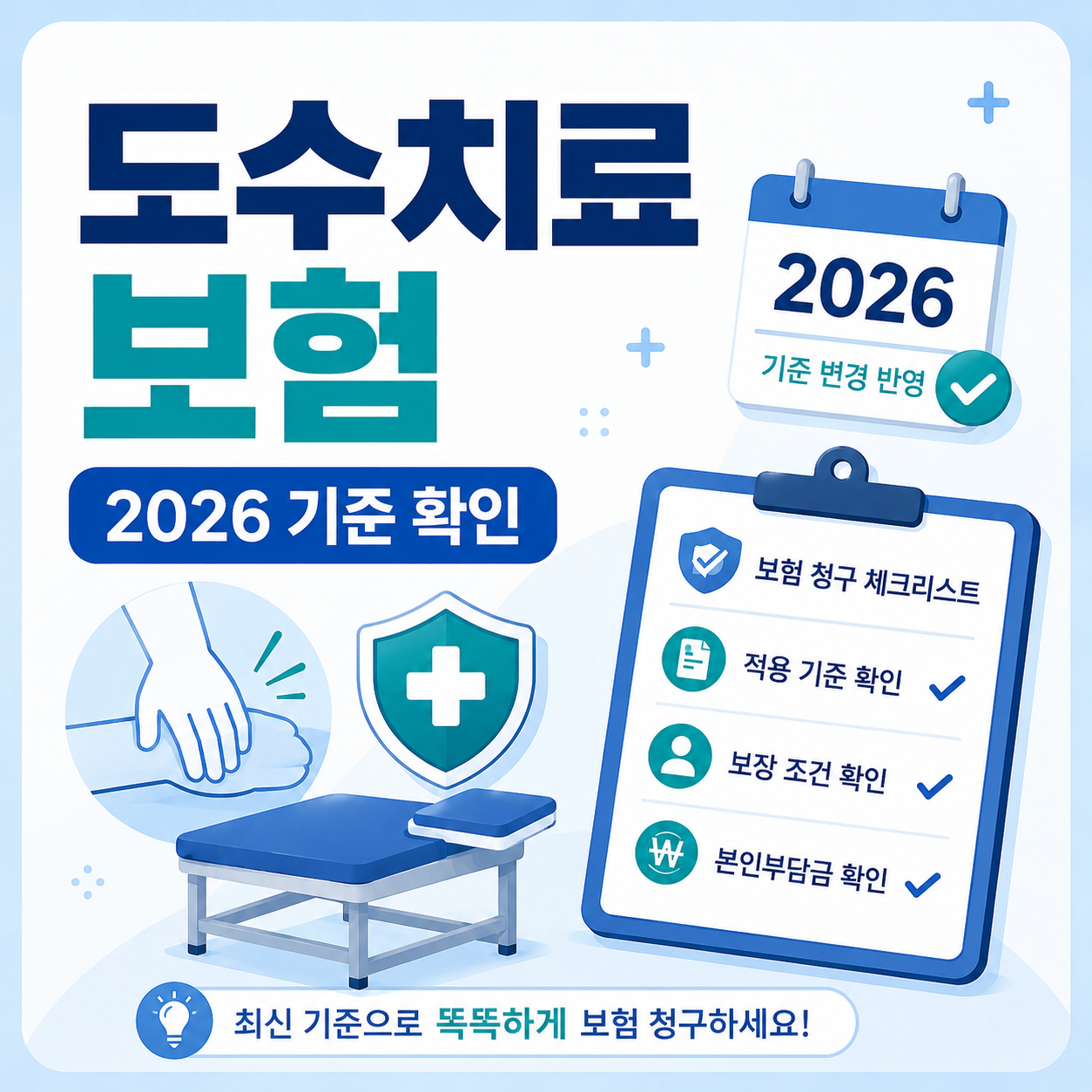 2026년 기준 도수치료 보험 적용과 실비 청구 체크리스트를 설명하는 이미지