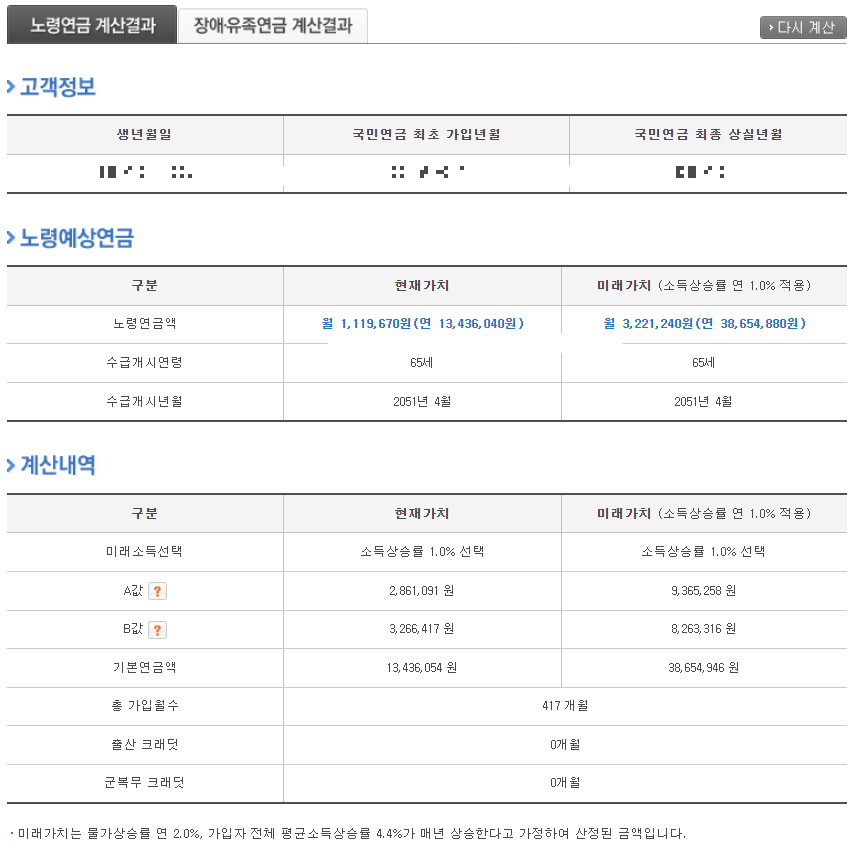 예상연금 모의계산