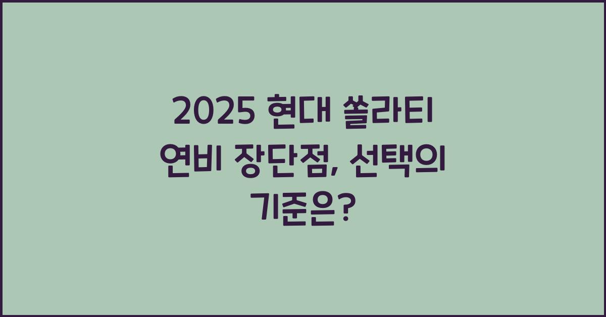 2025 현대 쏠라티 연비 장단점