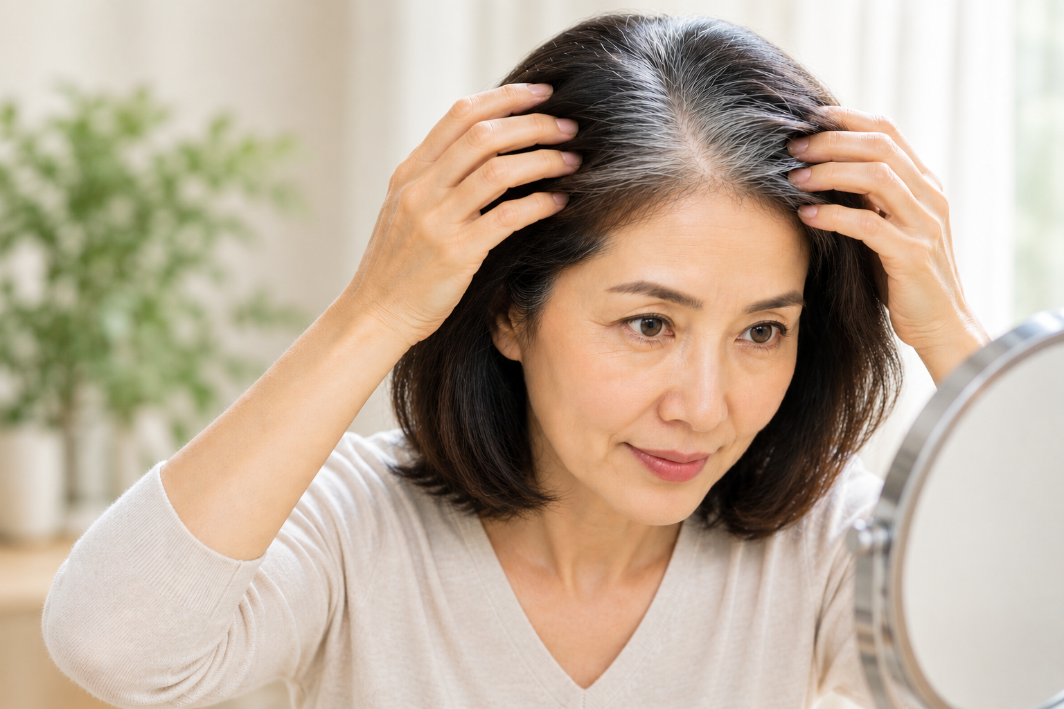 흰머리 보는 여성