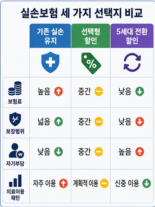 기존 실손 유지 선택형 할인 5세대 실손보험 전환 할인 비교 항목
