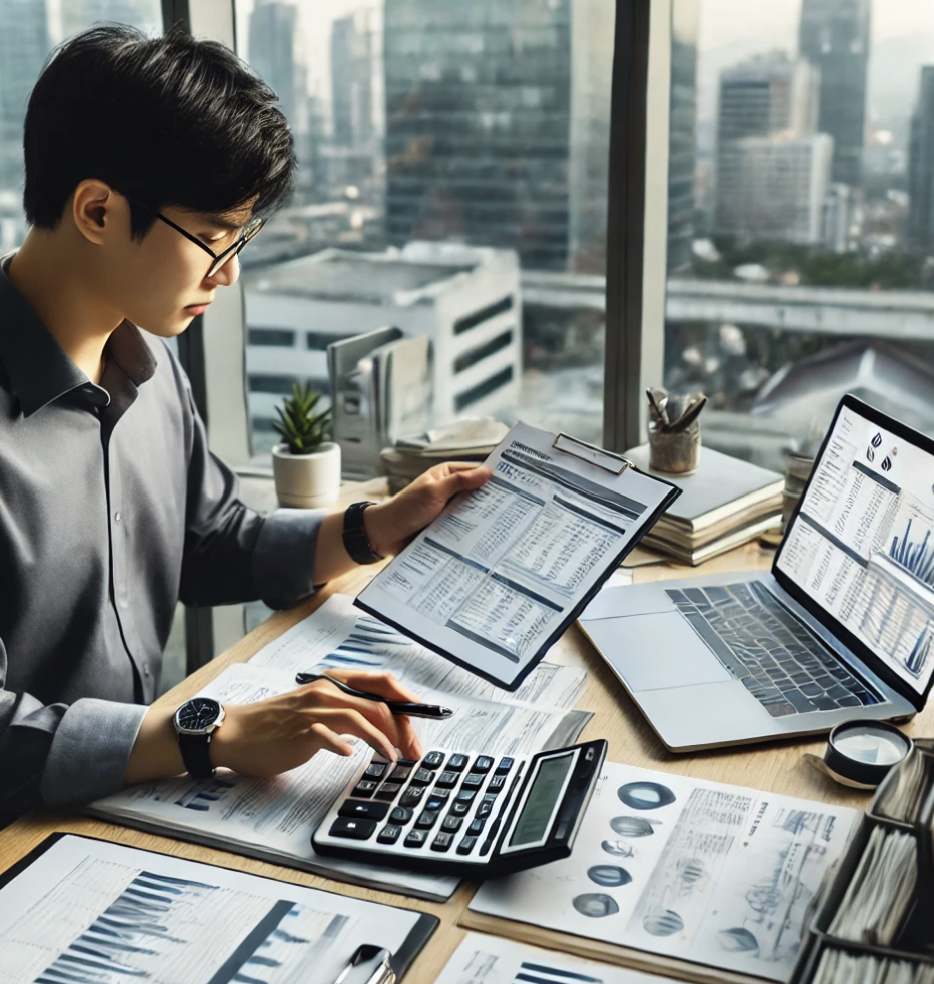 세금관련 서류를 정리중인 세무 컨설턴트