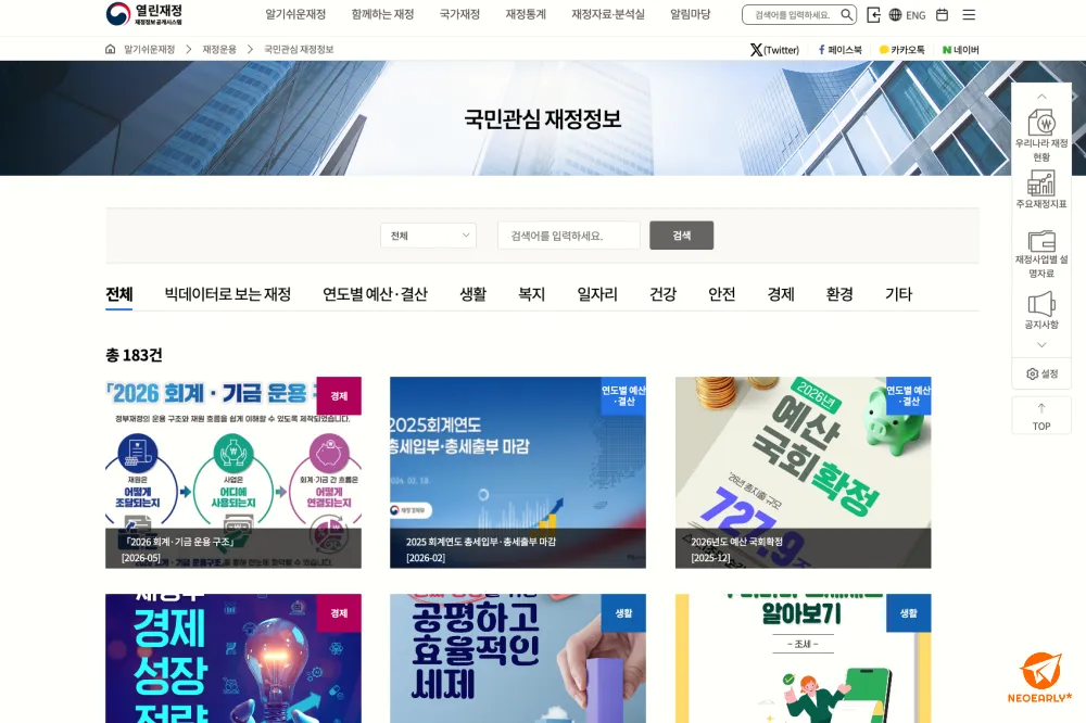 더 이해하기 쉽게 소개하고 있는 국민관심 재정정보 메뉴입니다.