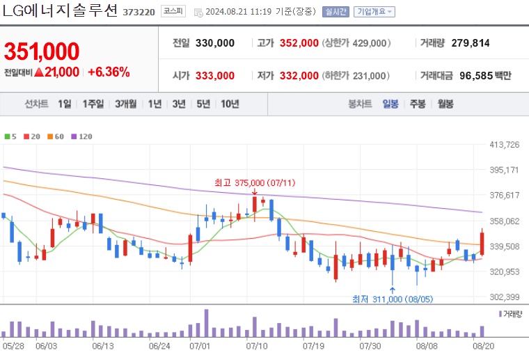 LG에너지솔루션 주가 (0821)