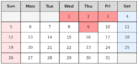 2025년 10월 달력