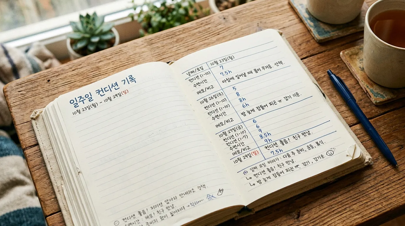 일주일 컨디션 기록 노트 예시